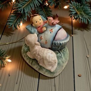 Signed “THE GUARDIAN" Goebel Hummel Figurine #455- Newborn Baby with Bird & Lamb
